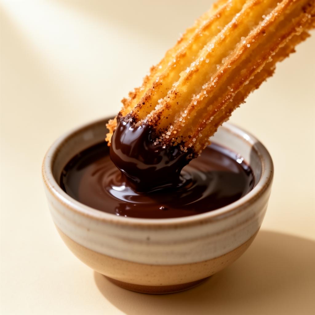 Dipping churro in chocolate