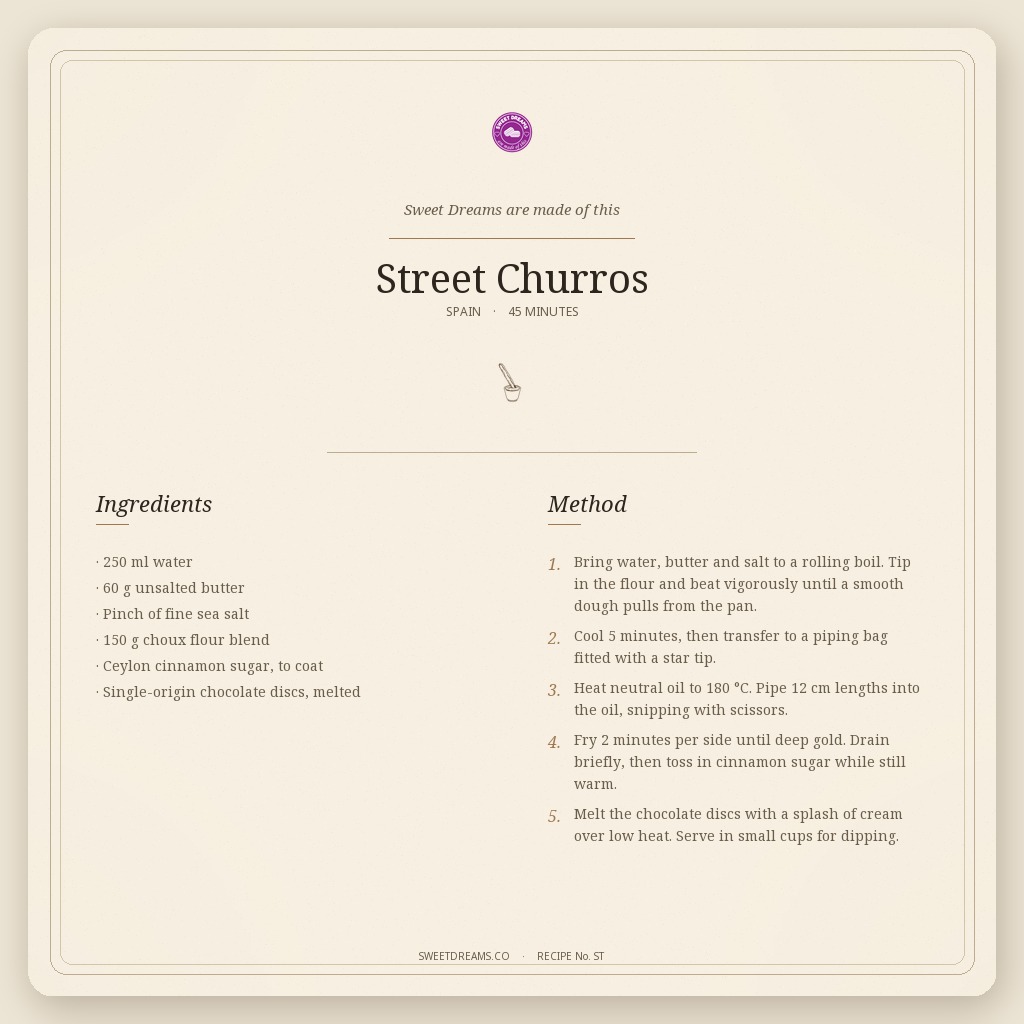 Street Churros recipe card