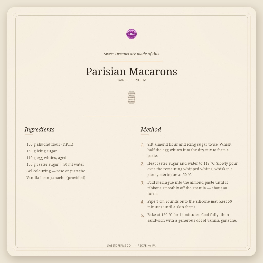 Parisian Macarons recipe card